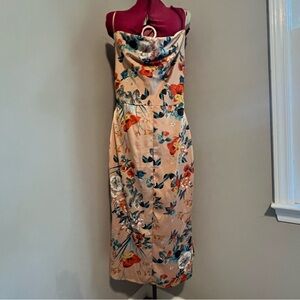 NWT Boohoo Orange Floral Silky Midi dress